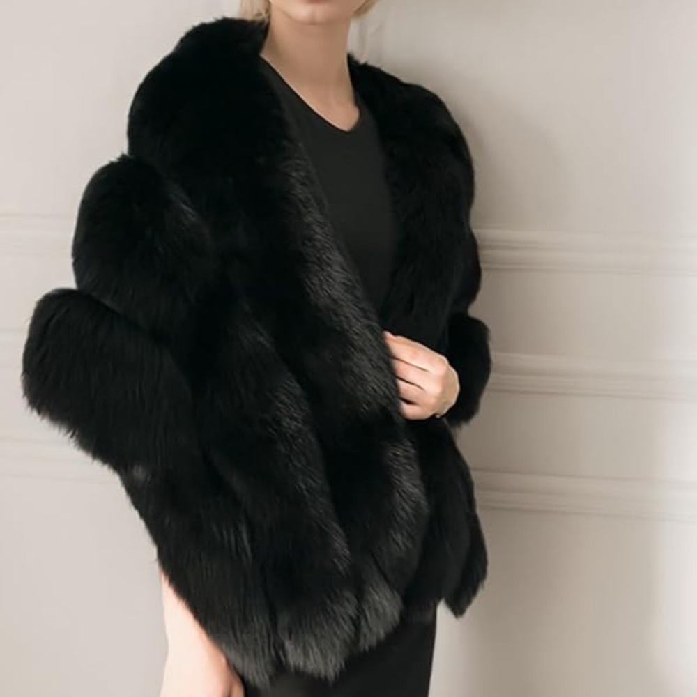Black Faux Fur Glamour Shawl Wrap